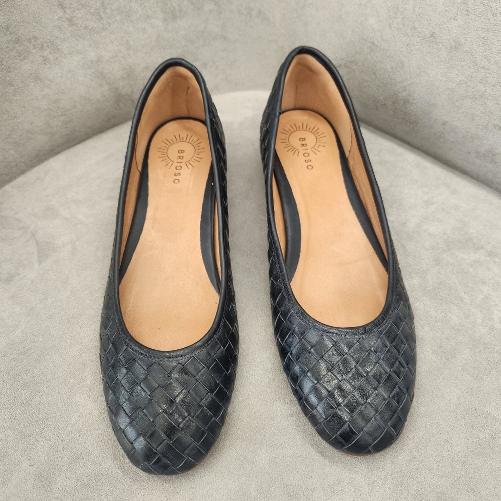 Brioso Pumps 10 Black Woven Leather Mera Flats Classic Comfort Formal New $140